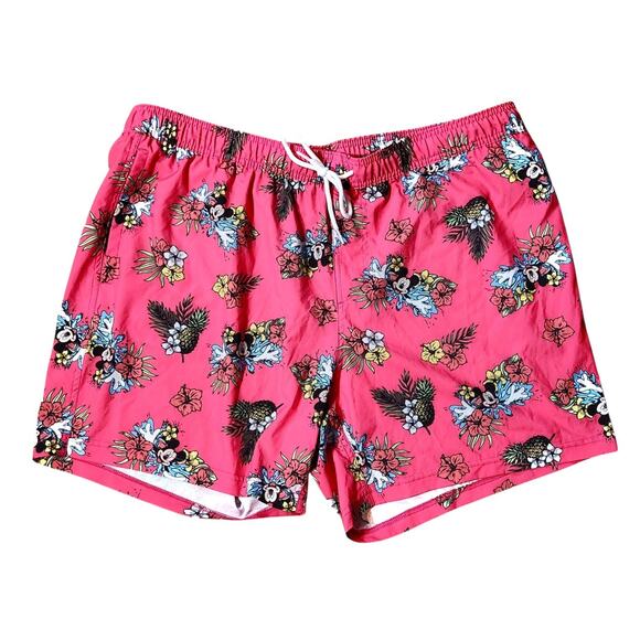 Disney Swim Trunks Mens 2XL Neon Pink Floral Hawaiian Mickey Mouse EUC - Picture 1 of 7